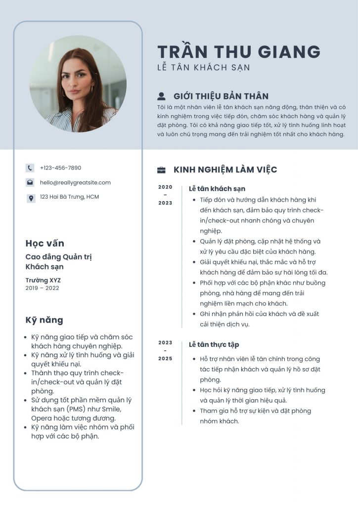 CV ngành dịch vụ khách sạn