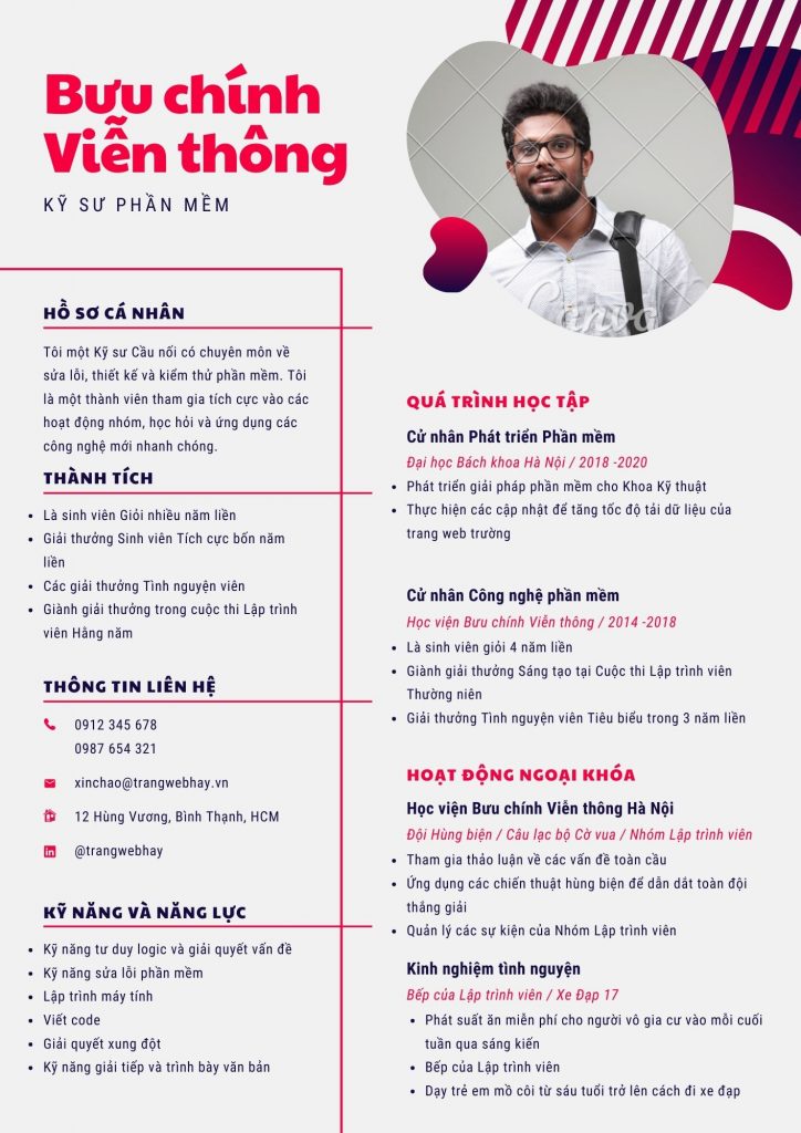 mẫu CV IT kỹ sư phần mềm