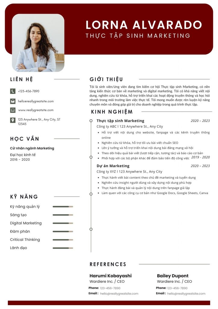 cv thực tập sinh marketing