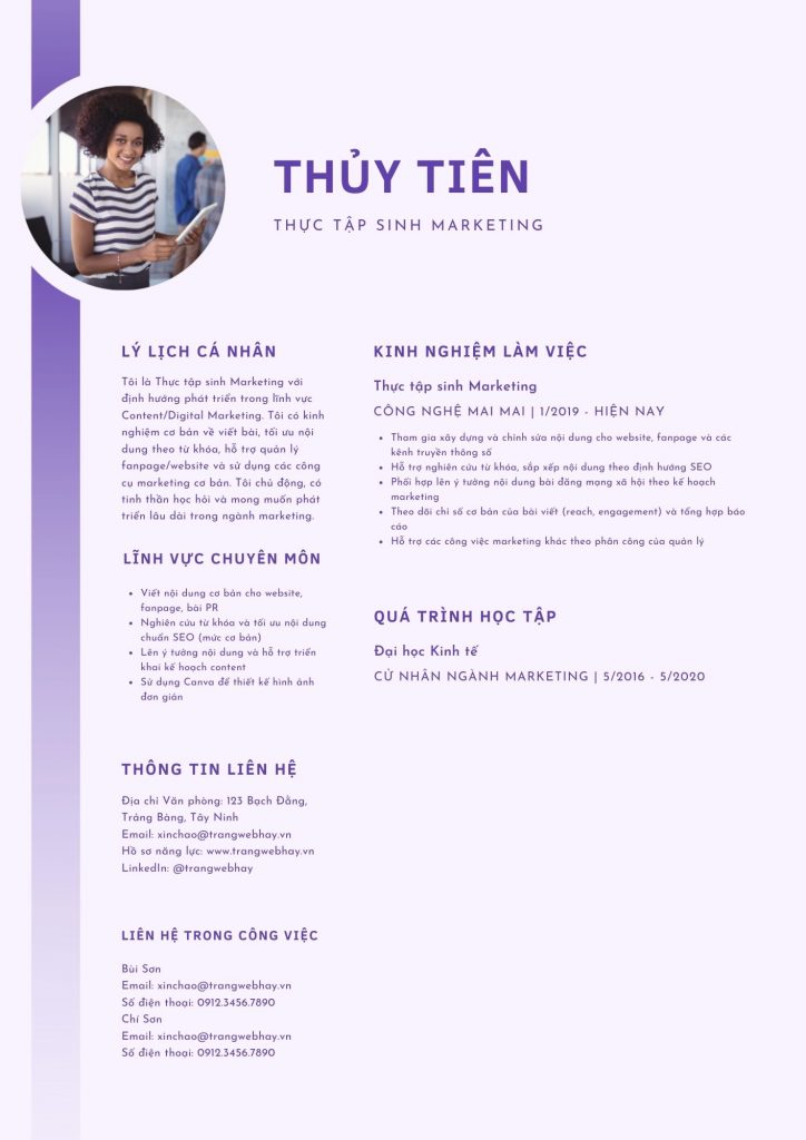 cv thực tập sinh marketing