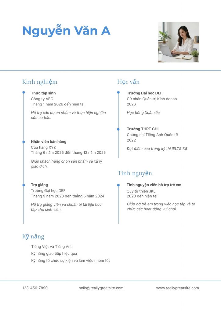 cv cho thực tập sinh chưa có kinh nghiệm